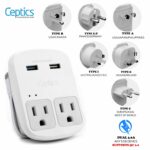 World-Way 6 Travel Adapter Kit | 2 USB + 2 US Outlets - Grounded