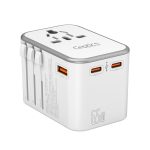 Universal travel adapter – 1 USB-A & 2 USB-C 65W GaN – 4 in 1 travel adapter – CE & RoHS certified - White - UP-12KU-W