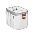 Universal travel adapter – 2 USB-A & 1 USB-C 20W – 4 in 1 travel adapter – CE & RoHS certified - White - UP-8CU-W