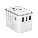 Universal travel adapter – 3 USB-A & 2 USB-C 35W – 6 in 1 travel adapter – CE & RoHS certified - White - UP-11KU-W