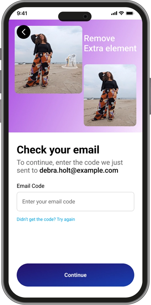 Email Code screen