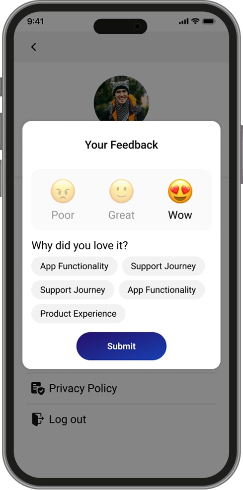Feedback submission screen