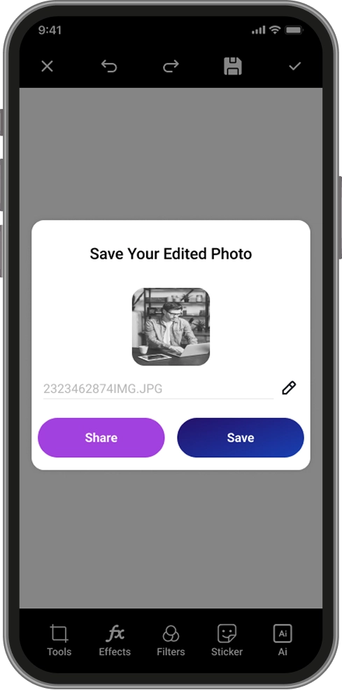Save popup screen