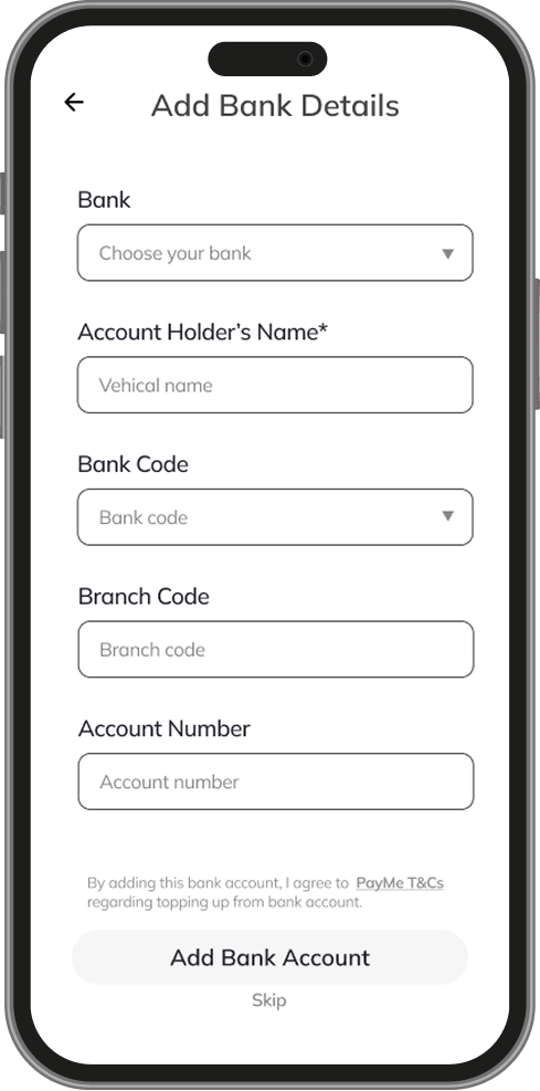 Add Bank Details Screen