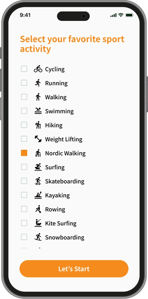 Select Sport Activity Screen