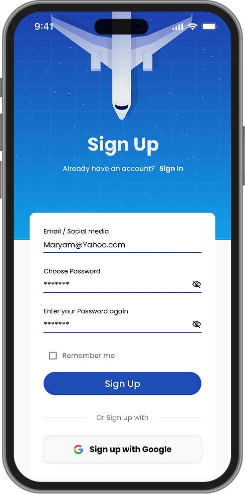 Sign Up Aviation app